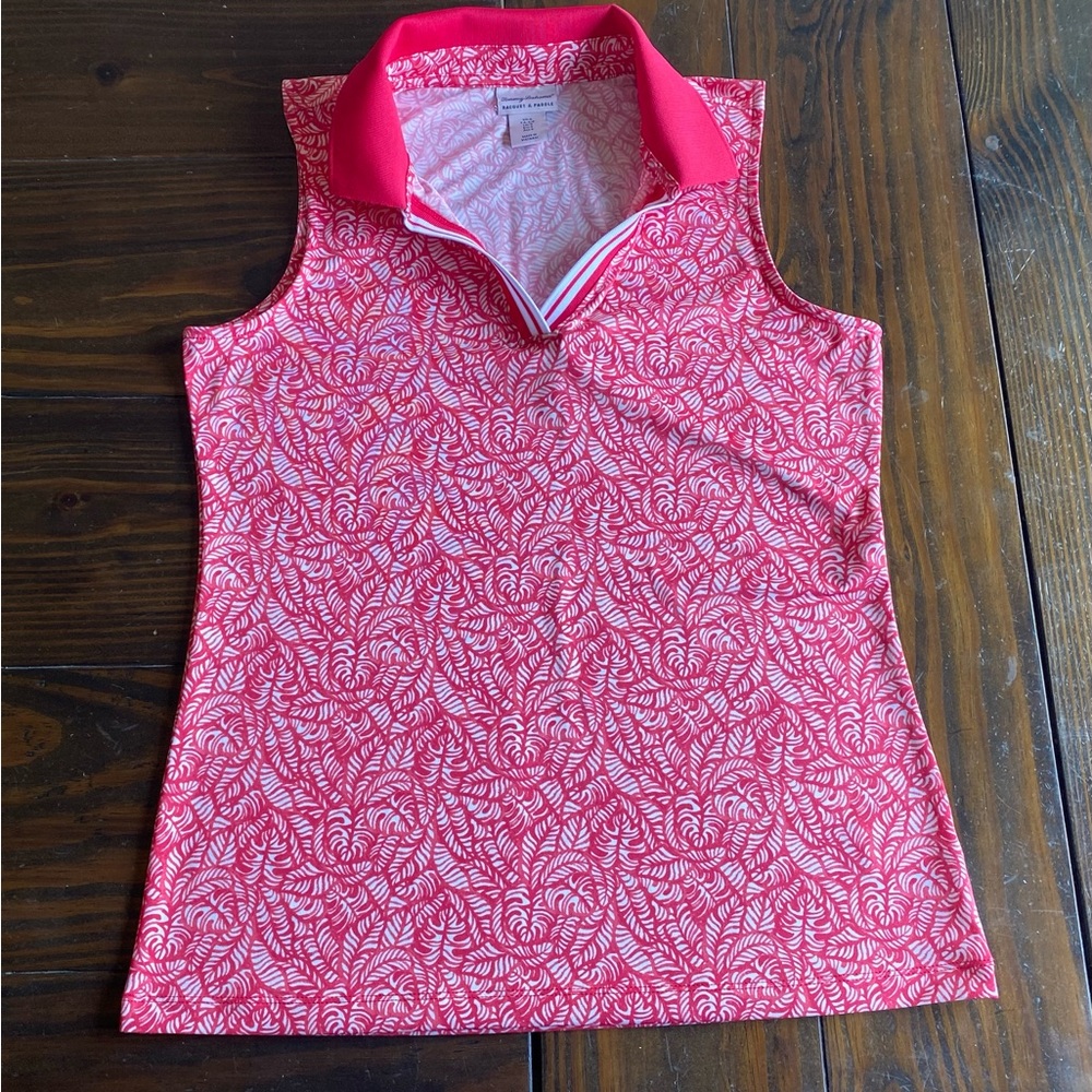 Tommy Bahama Racquet & Paddle Sleeveless V-Neck Collared Polo Shirt Red Small